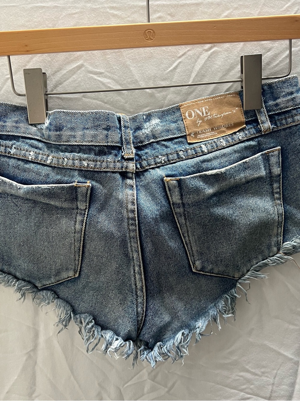 One Teaspoon Distressed Light Blue High-Rise Denim Shorts